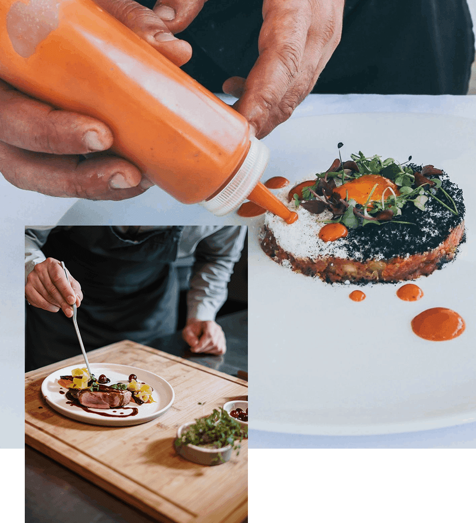 A Chef Working on Plating on a White Plate